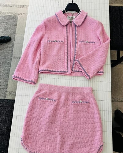 2015 تنورة شانيل قطن حريري أبيض أو وردي