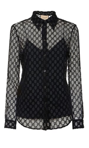 قميص قوتشي GG تول بياقة طويلة الأكمام