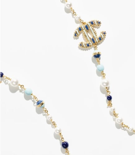 2024 قلادة شانيل سلسال طويل معدن، لآلئ زجاجية، أحج...