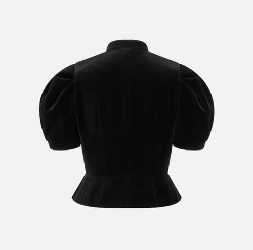 2025 جاكيت ديور أسود مخمل بأكمام قصيرة منفوخة و بأ...