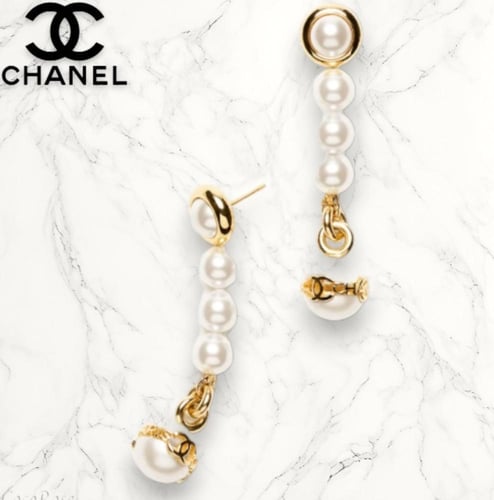 2024 شانيل اقراط بيندانت معدن ذهبي لألئ مرصع بالكر...