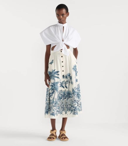 2025 تنورة ديور ديوريڤيرا بأشجار النخيل أبيض أزرق