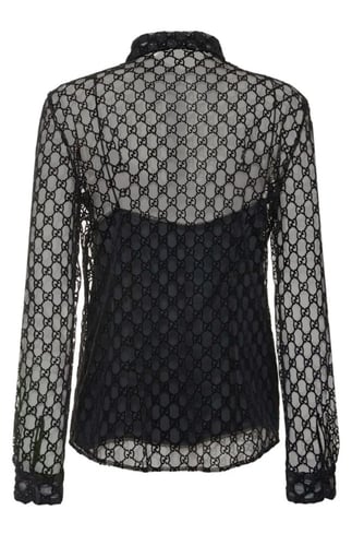 قميص قوتشي GG تول بياقة طويلة الأكمام