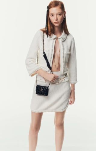 2015 تنورة شانيل قطن حريري أبيض أو وردي