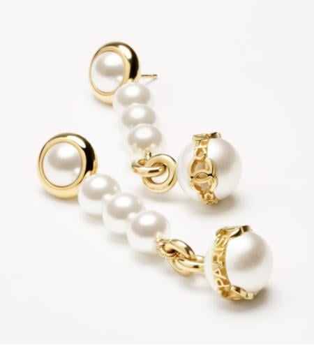 2024 شانيل اقراط بيندانت معدن ذهبي لألئ مرصع بالكر...