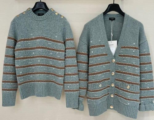 2024 كنزة شانيل بلوفر كشمير صوف أزرق فاتح