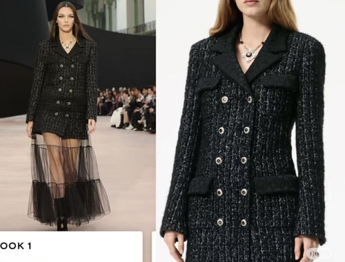 2025 معطف شانيل تويد طويل أسود