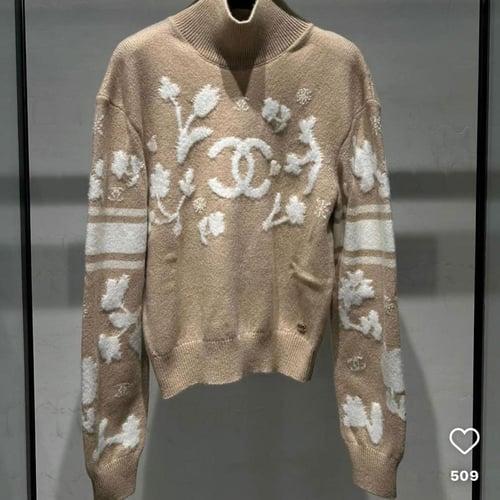 كنزة شانيل صوفية بلوفر شتوي بيج بنقشات كوكو نيج