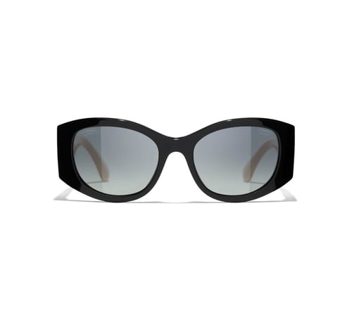 نظارة شمسية شانيل بإطار بيضاوي أسود بيج