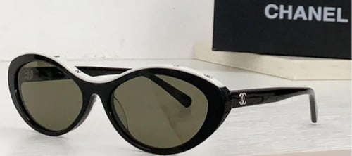 2024 نظارة شانيل شمسية بإطار بيضاوي أبيض بحروف شان...