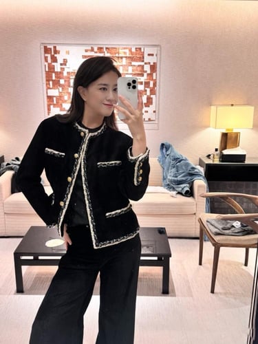 2025 سترة شانيل جاكيت شتوي أسود