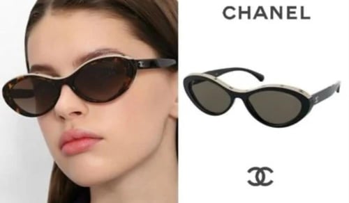 2024 نظارة شانيل شمسية بإطار بيضاوي أبيض بحروف شان...