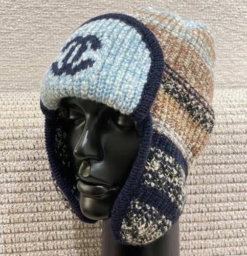 2024 قبعة شانيل بيني صوف أزرق