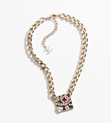 2024 قلادة شانيل لآلئ زجاجية ذهبي، أسود، أبيض لؤلؤ...