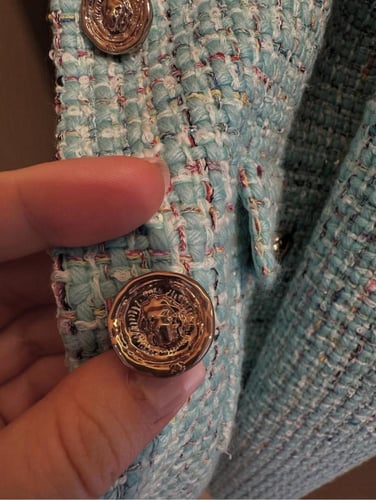 2025 سترة شانيل جاكيت تويد أخضر فيروزي