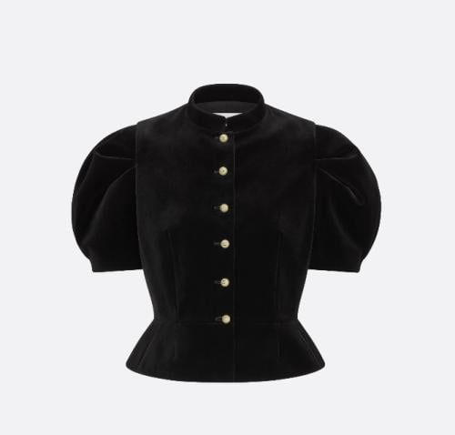 2025 جاكيت ديور أسود مخمل بأكمام قصيرة منفوخة و بأ...