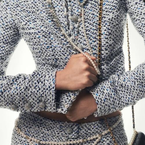 2025 سترة شانيل جاكيت تويد براق لؤلؤي