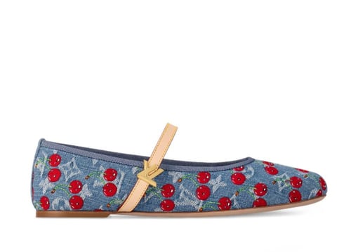 2025 حذاء لوي فيتون باليرينا دينم أزرق مع كرز