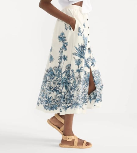 2025 تنورة ديور ديوريڤيرا بأشجار النخيل أبيض أزرق