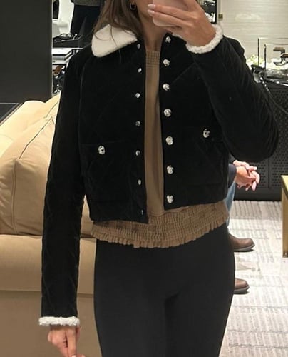 2024 بلوزون شانيل جاكيت أسود كانفا لامع