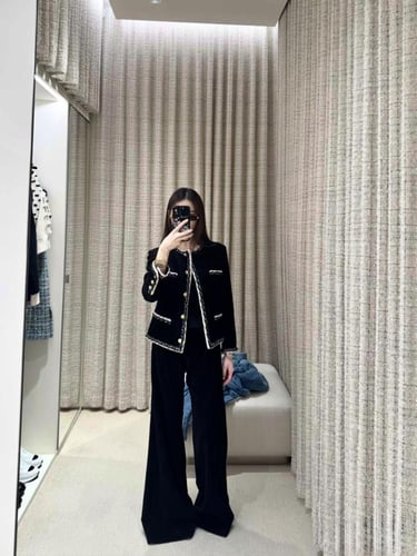 2025 سترة شانيل جاكيت شتوي أسود