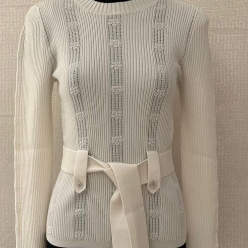 2024 بلوفر شانيل ابيض كنزة صوفية كشمير