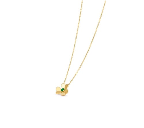 قلادة فان كليف فريفول ذهبي بفص أخضر ميني