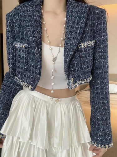 2025 سترة شانيل جاكيت تويد كحلي