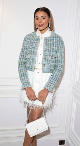 2025 سترة شانيل جاكيت تويد أخضر فيروزي