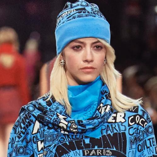 2024 بلوفر شانيل كنزة صوف قطن أزرق