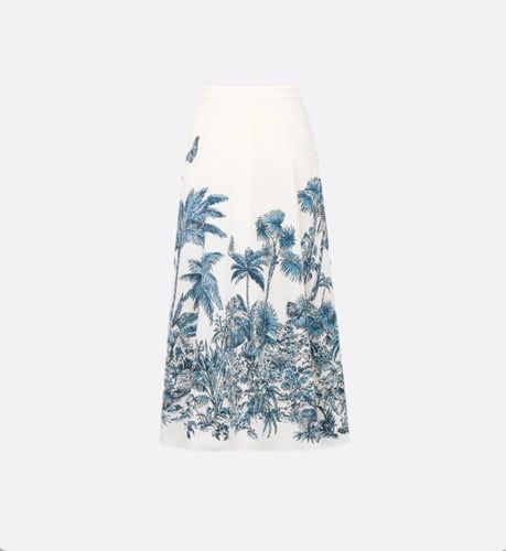 2025 تنورة ديور ديوريڤيرا بأشجار النخيل أبيض أزرق