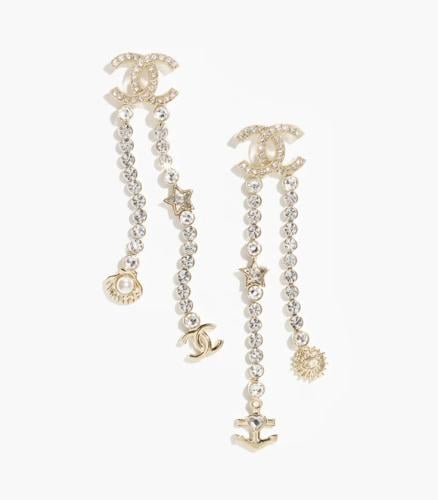 2025 أقراط شانيل بدلاية معدن لألئ زجاجية ستراس فضي...