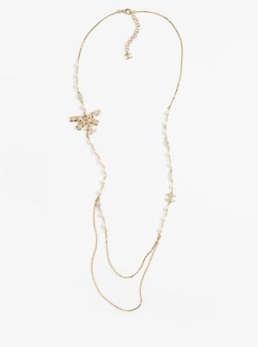 2024 قلادة شانيل طويلة ذهبي أبيض لؤلؤي كريستالي