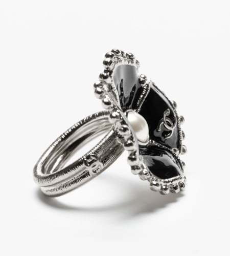 2024 خاتم شانيل معدن لألئ زجاجية كبيرة خلابة فضي ا...