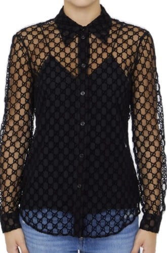 قميص قوتشي GG تول بياقة طويلة الأكمام