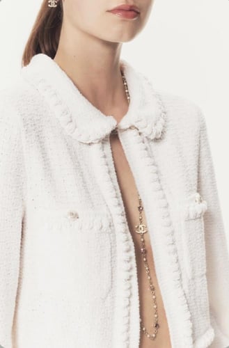 2015 سترة شانيل جاكيت قطن حريري أبيض أو وردي