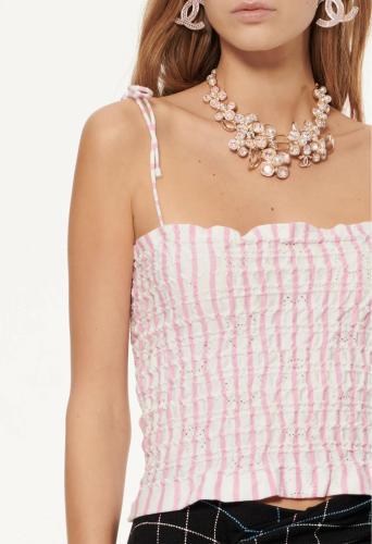 2024 قميص شانيل قطن أبيض، زهري فاتح