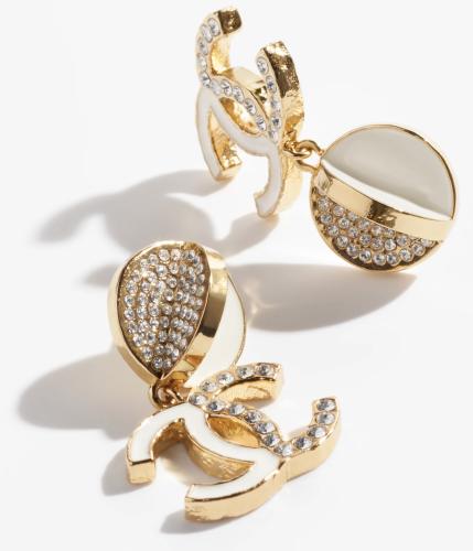 2024 أقراط شانيل بدلاية ذهبي، أبيض، كريستالي