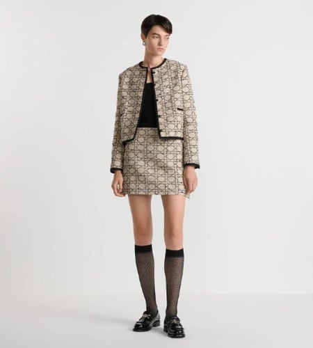 2025 تنورة ديور تويد كاناج ذهبي أسود