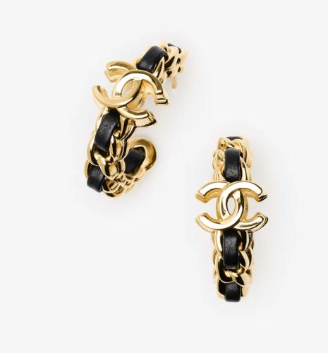 2024 أقراط شانيل حلقة معدن ذهبي جلد أسود