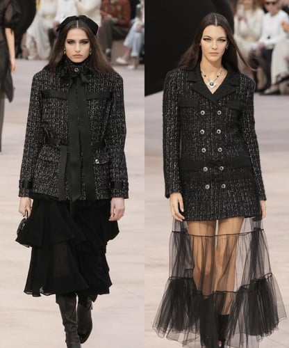2025 معطف شانيل تويد طويل أسود