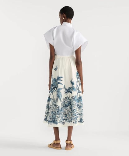 2025 تنورة ديور ديوريڤيرا بأشجار النخيل أبيض أزرق