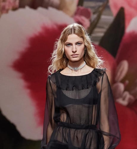 2024 قلادة شوكر شانيل فضي، أبيض لؤلئي، كريستالي