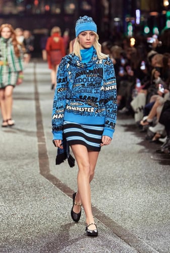 2024 بلوفر شانيل كنزة صوف قطن أزرق