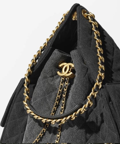 2025 حقيبة شانيل دينم أسود متوسطة