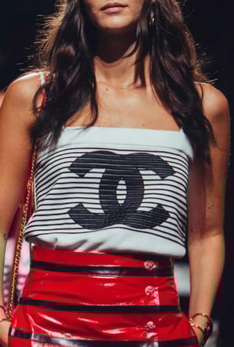 2024 قميص شانيل جيرسي من القطن المضلع حرير مطرز