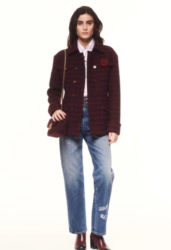 2024 جينز شانيل دينم باهت مطرز أزرق