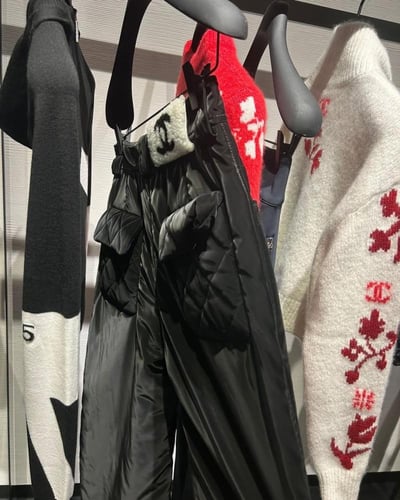 2025 بنطلون شانيل كوكو نيج أسود كانفا شتوي منفوخ م...