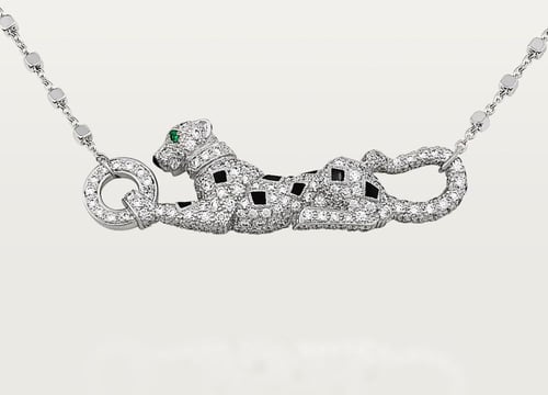 قلادة پانتير دو كارتييه فضي مرصع بالألئ