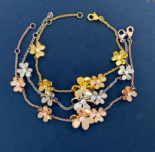 اسوارة فان كليف فريفول 5 زهرات فضي أبيض مرصع ميني